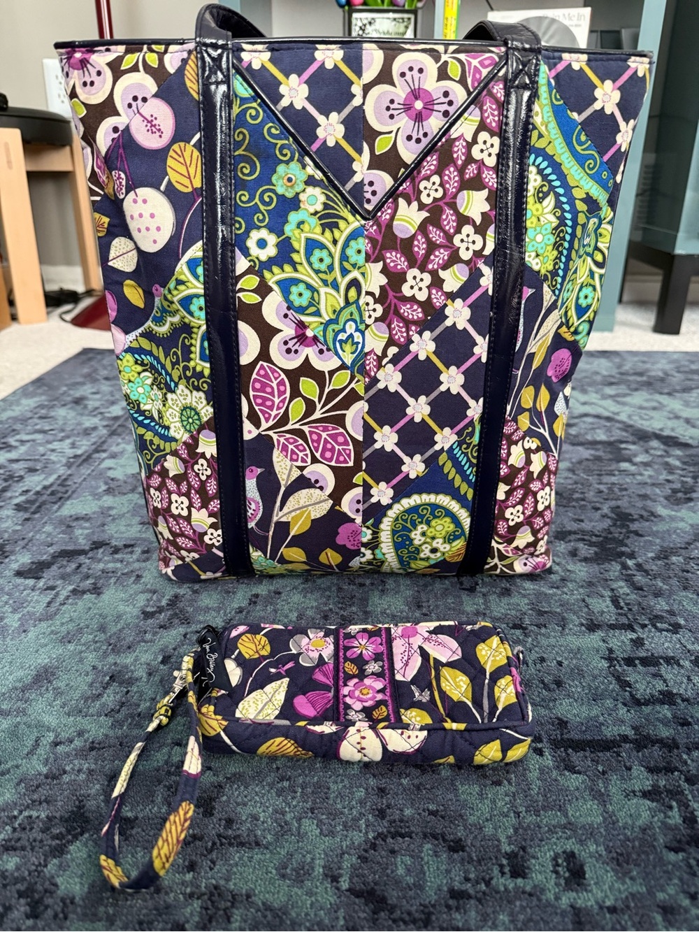 Vera Bradley Floral Nightingale Patchwork Tote & Pouch Set